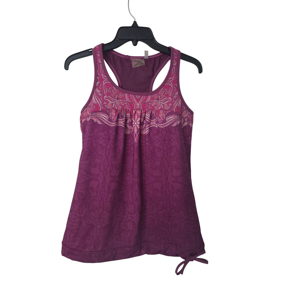 Athleta Womens Purple Paisley Racerback Tank Top Shelf Bra Side Tie 413912 Small